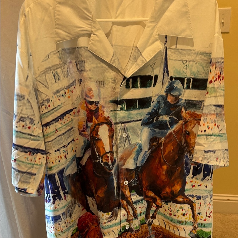 Equestrian Print Button-Up Shirt